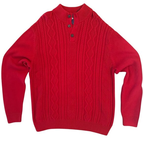 NWT Chaps Cable Knit Mock Neck Red Textured Sweater Size XL Button Neck NEW - Picture 1 of 9